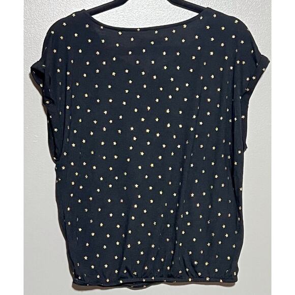 American‎ Eagle Size Medium Gold Star and Sequin Collar short sleeve shirt Black - Picture 2 of 5
